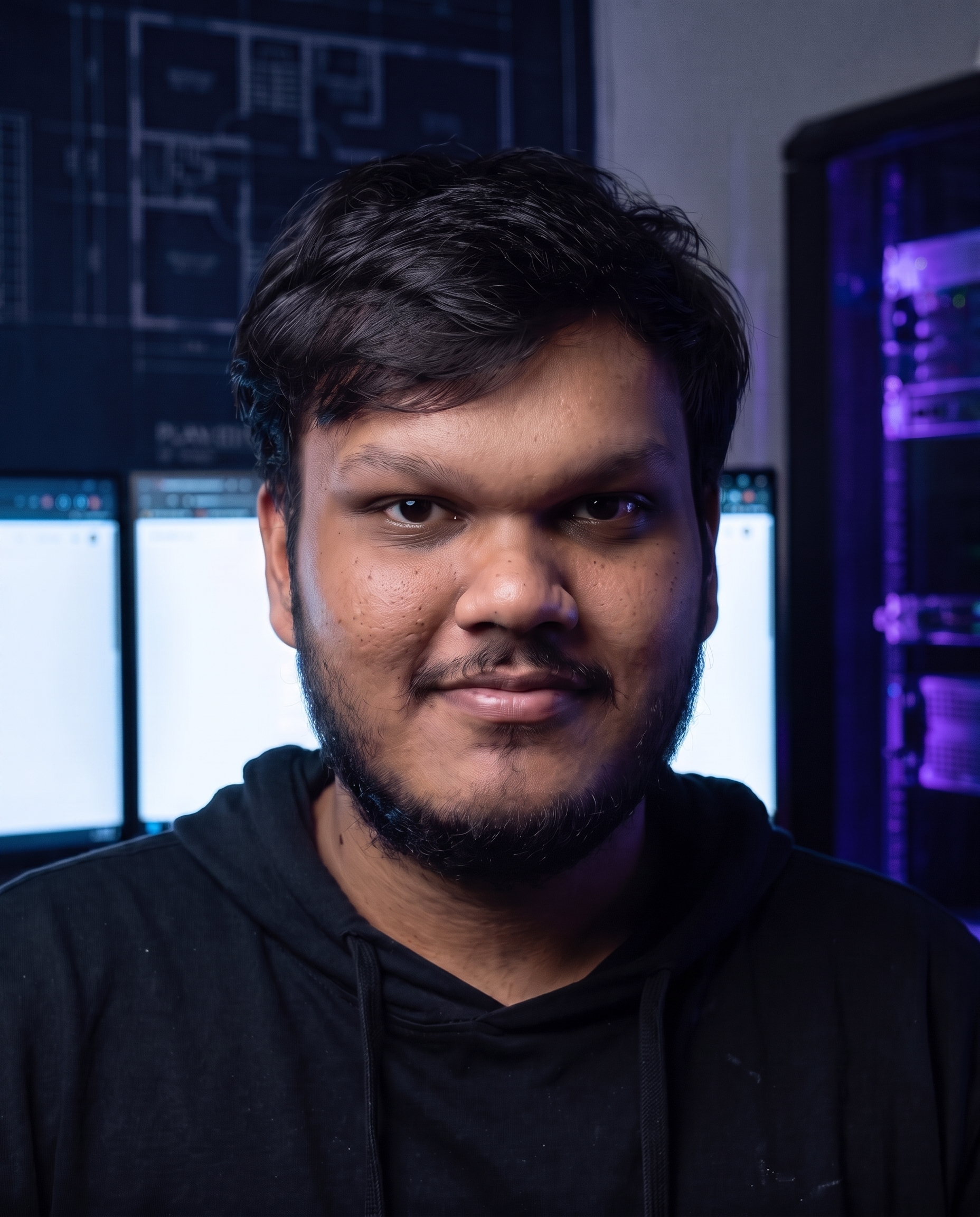 Pranjal Pandey in a midnight software architecture studio